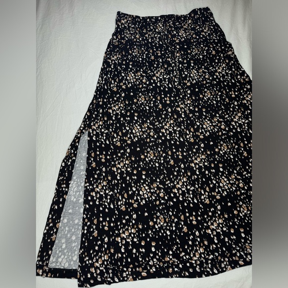 MICHEL STUDIO Maxi Skirt Women’s X Black with Brown/White/Beige Design Leg Slit - Picture 3 of 7